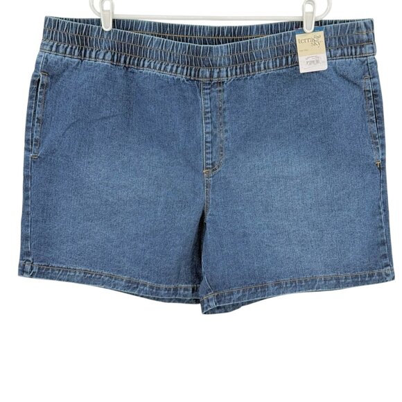 Terra & Sky Women's High Rise Blue Slouchy Denim Shorts Plus Sz 2X (20W-22W) NWT - Picture 1 of 10
